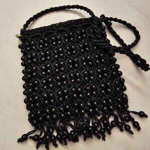 Vintage Boho beaded macrame black Purse Marcus Brothers of Miami